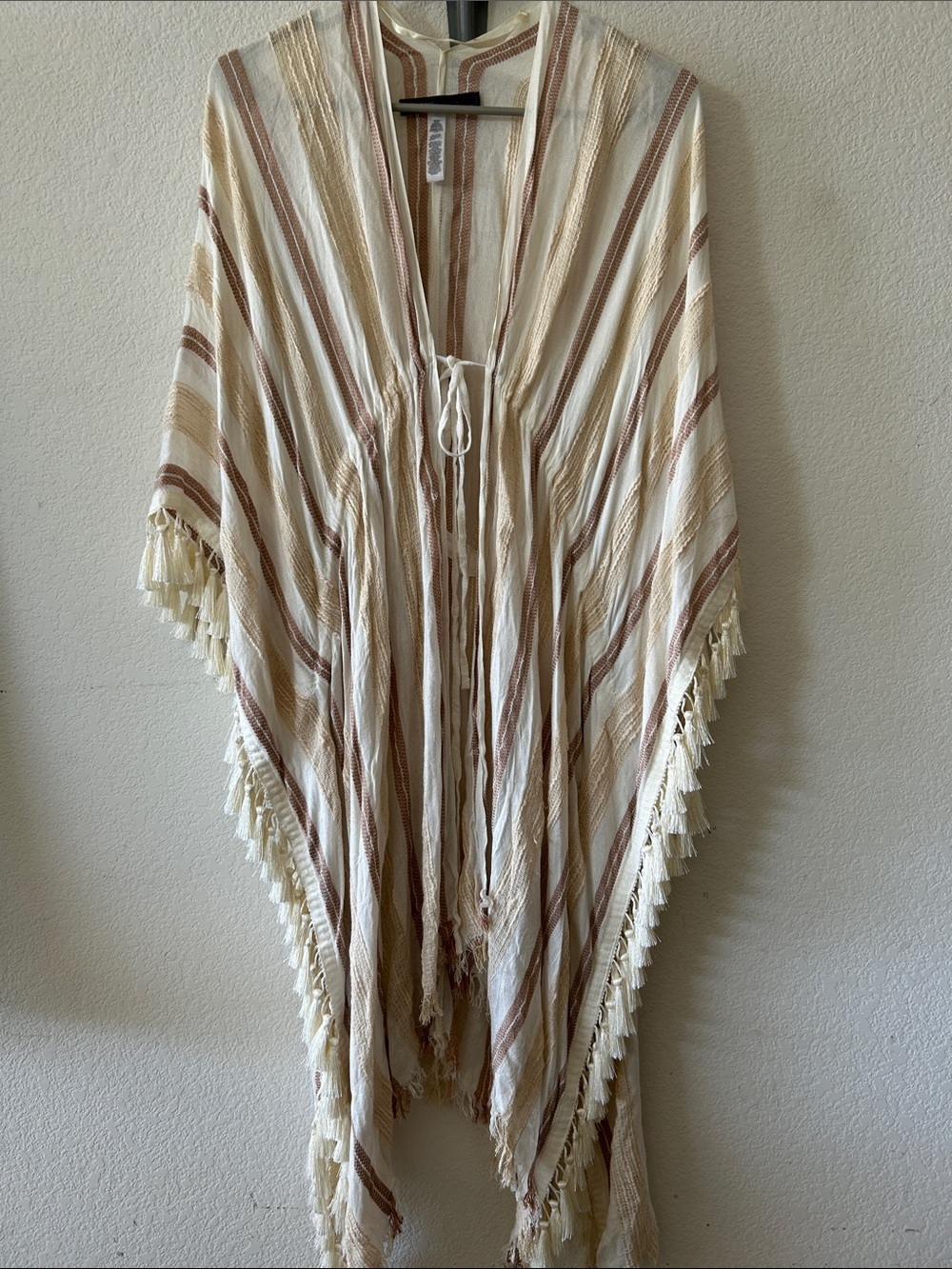 BCBGMaxAzria Cream and Brown Striped Swim Coverup